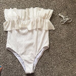 SHEIN White Ruffle One Piece Swimsuit
